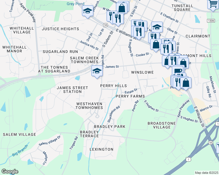 map of restaurants, bars, coffee shops, grocery stores, and more near 103 Sparta Lane in Apex