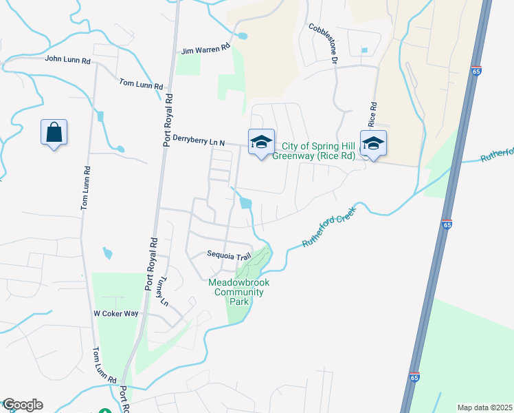 map of restaurants, bars, coffee shops, grocery stores, and more near 4009 Fox Run North in Spring Hill