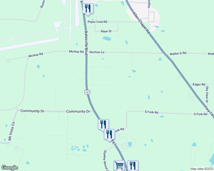 map of restaurants, bars, coffee shops, grocery stores, and more near 1411 Batesville Boulevard in Batesville