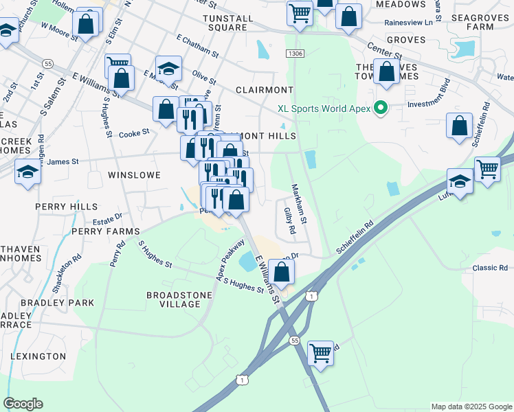 map of restaurants, bars, coffee shops, grocery stores, and more near 784 Treviso Lane in Apex