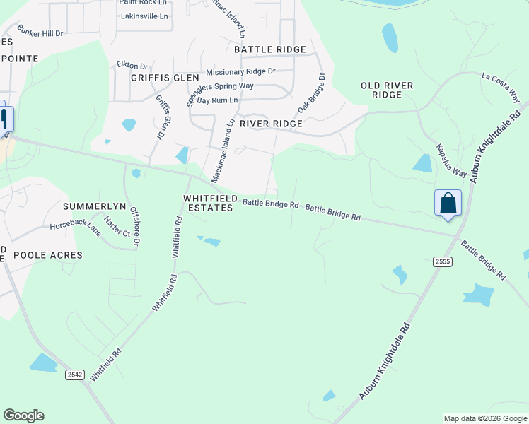 map of restaurants, bars, coffee shops, grocery stores, and more near 7215 Battle Bridge Road in Raleigh