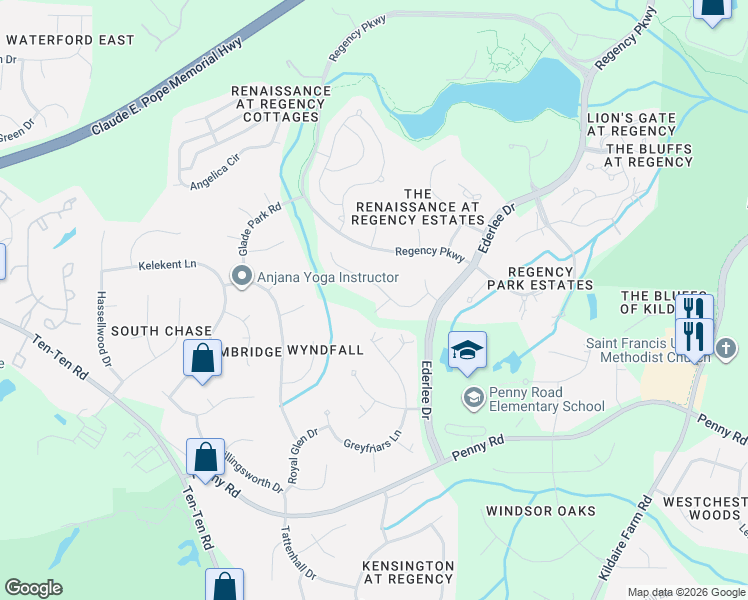map of restaurants, bars, coffee shops, grocery stores, and more near 200 Devonbrook Lane in Cary