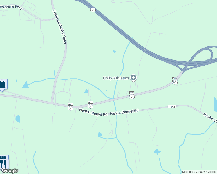map of restaurants, bars, coffee shops, grocery stores, and more near 2193 U.S. 64 Business in Pittsboro
