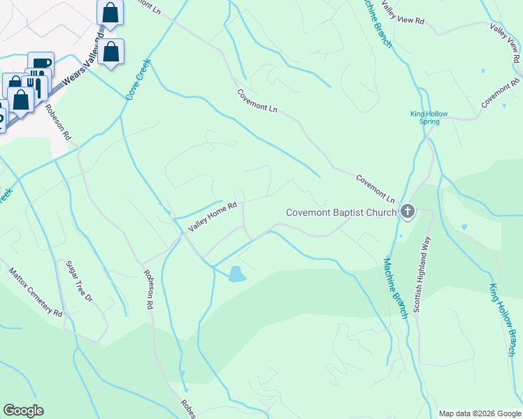 map of restaurants, bars, coffee shops, grocery stores, and more near 3159 Valley Home Road in Pigeon Forge