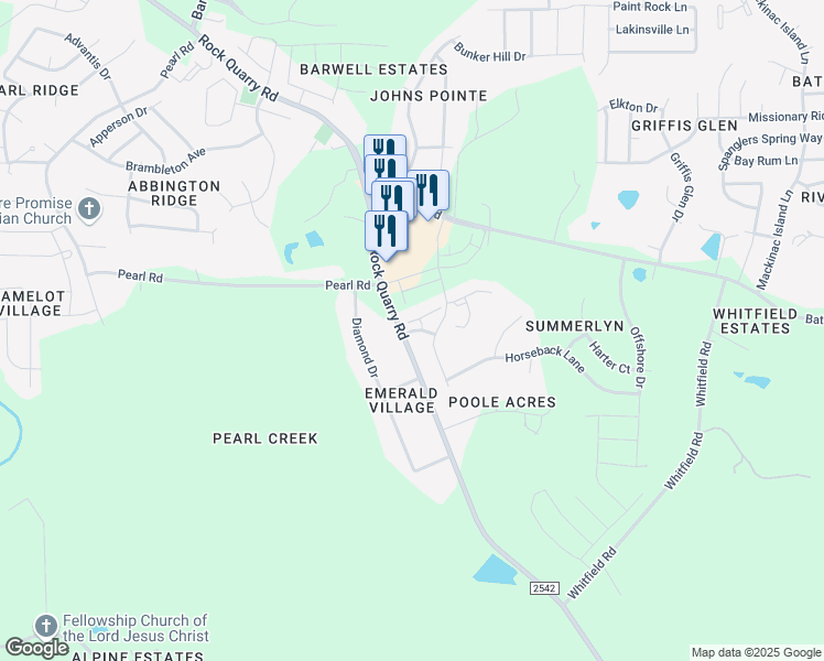 map of restaurants, bars, coffee shops, grocery stores, and more near 2900 Poole Farm Lane in Raleigh