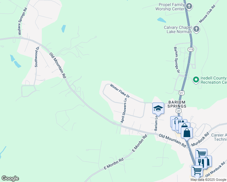 map of restaurants, bars, coffee shops, grocery stores, and more near 191 Winter Flake Drive in Statesville