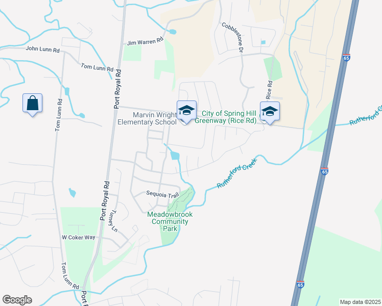 map of restaurants, bars, coffee shops, grocery stores, and more near 4010 Fox Run North in Spring Hill