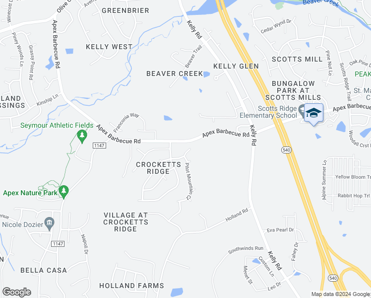 map of restaurants, bars, coffee shops, grocery stores, and more near 1896 Frissell Avenue in Apex