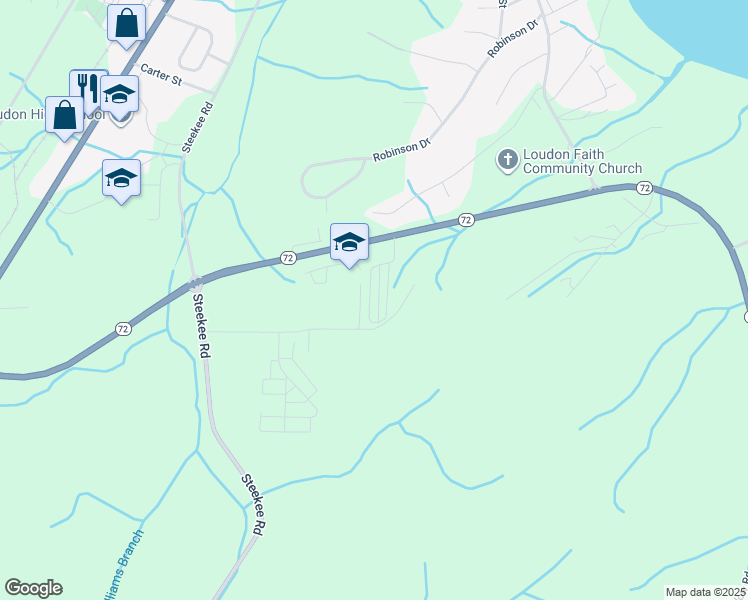 map of restaurants, bars, coffee shops, grocery stores, and more near 2175 Roberts Road in Loudon