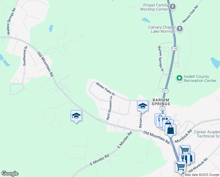 map of restaurants, bars, coffee shops, grocery stores, and more near 176 Winter Flake Dr in Statesville