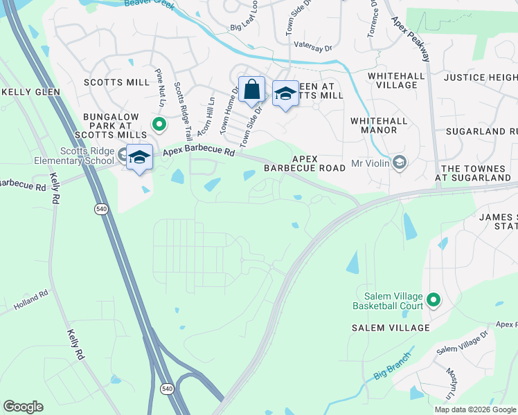 map of restaurants, bars, coffee shops, grocery stores, and more near 6401 Apex Barbecue Road in Apex