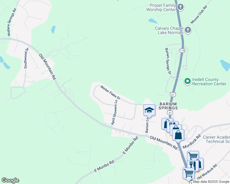 map of restaurants, bars, coffee shops, grocery stores, and more near 176 Winter Flake Drive in Statesville