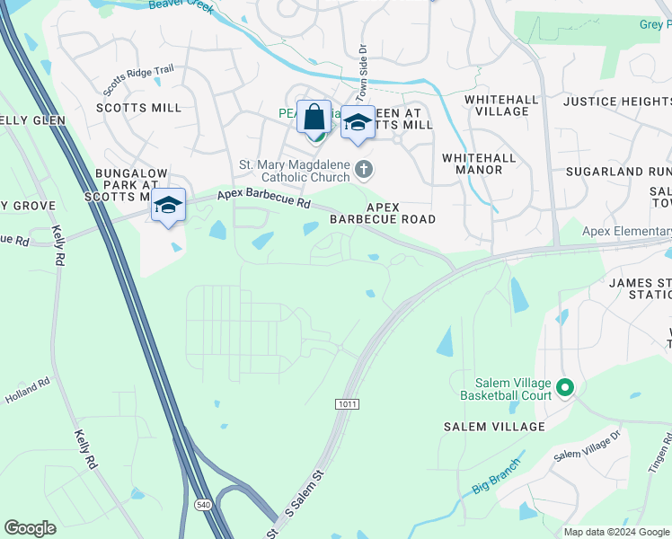 map of restaurants, bars, coffee shops, grocery stores, and more near 1833 Woodall Crest Drive in Apex