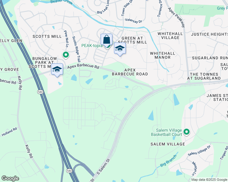 map of restaurants, bars, coffee shops, grocery stores, and more near 1833 Woodall Crest Drive in Apex