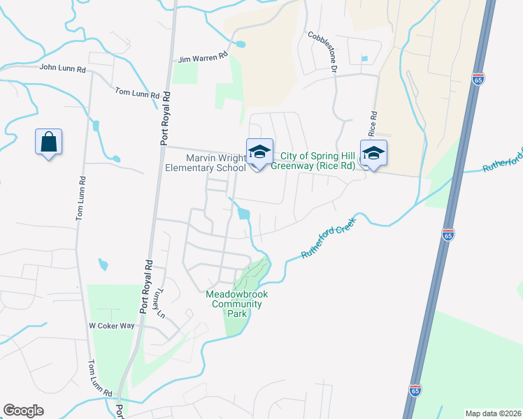 map of restaurants, bars, coffee shops, grocery stores, and more near 10 Bears Way in Spring Hill