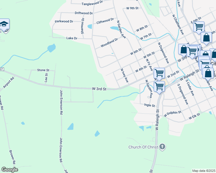 map of restaurants, bars, coffee shops, grocery stores, and more near 1118 West 3rd Street in Siler City