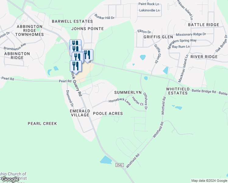 map of restaurants, bars, coffee shops, grocery stores, and more near 6313 Slopeside Court in Raleigh