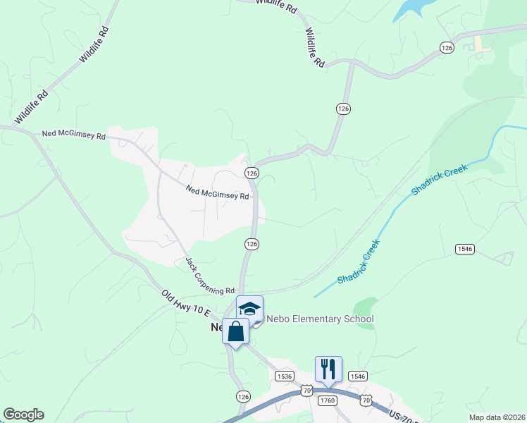 map of restaurants, bars, coffee shops, grocery stores, and more near 754 North Carolina 126 in Nebo