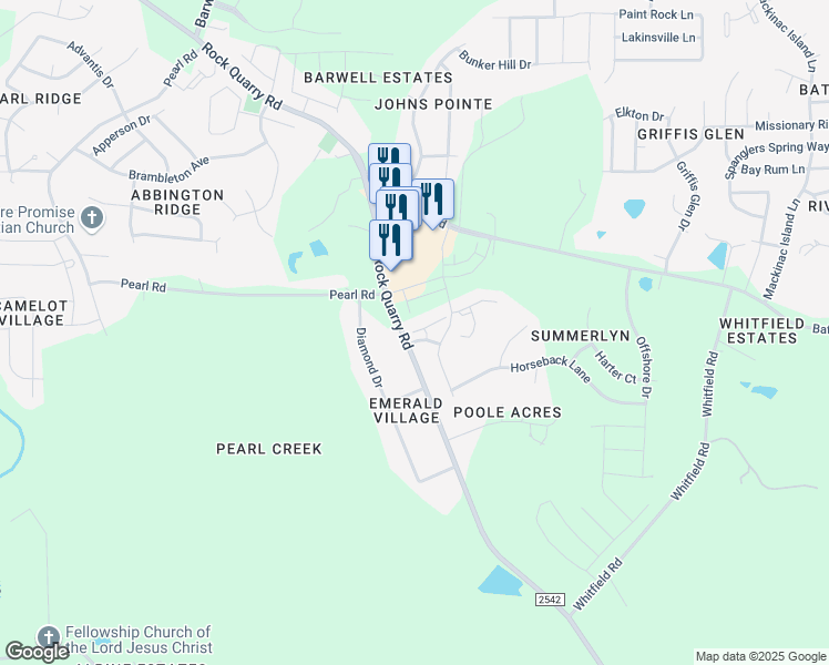 map of restaurants, bars, coffee shops, grocery stores, and more near 3001 Poole Farm Lane in Raleigh