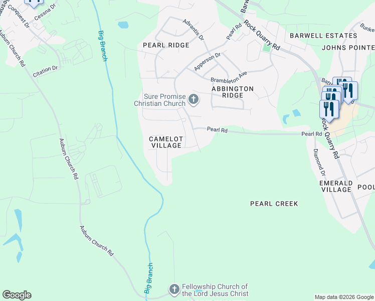 map of restaurants, bars, coffee shops, grocery stores, and more near 4728 Sir Michel Drive in Raleigh