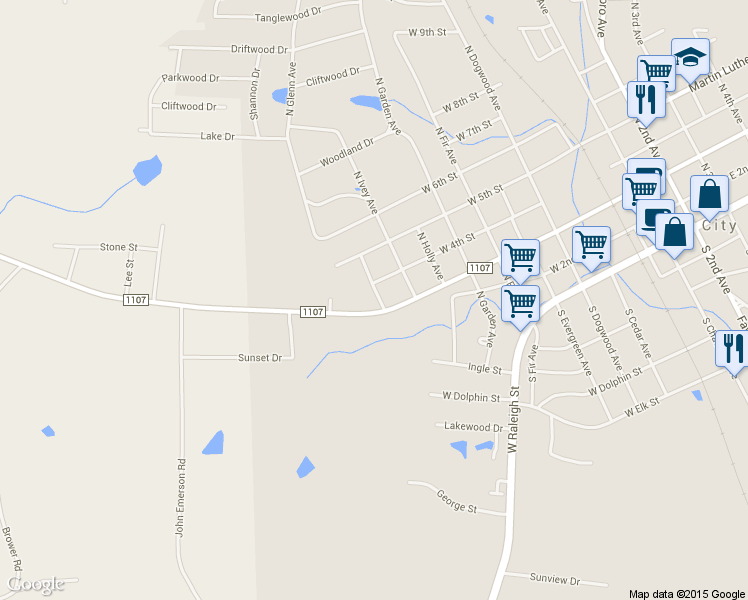map of restaurants, bars, coffee shops, grocery stores, and more near 1102 West 3rd Street in Siler City