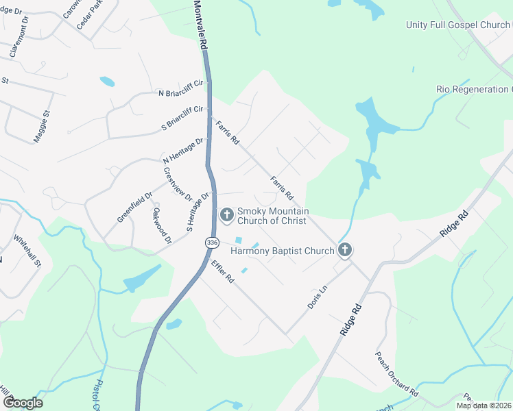 map of restaurants, bars, coffee shops, grocery stores, and more near 2105 Farris Road in Maryville