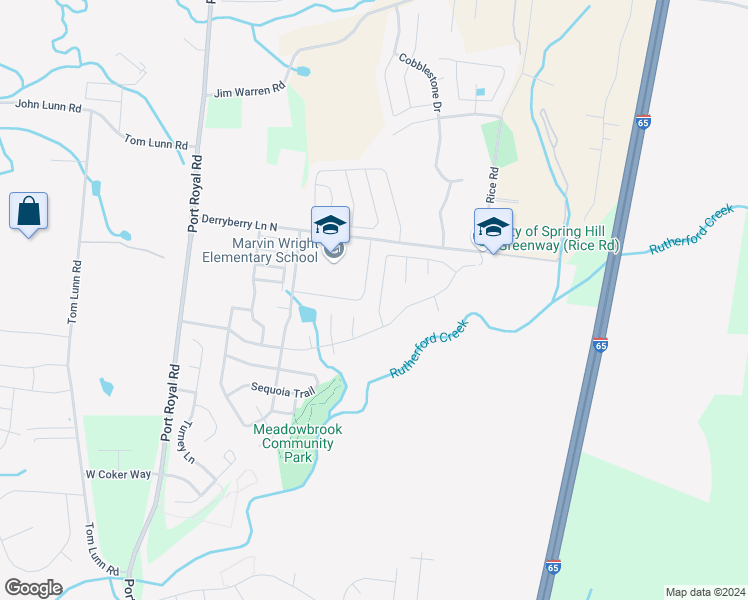 map of restaurants, bars, coffee shops, grocery stores, and more near 7009 Lakota Drive in Spring Hill