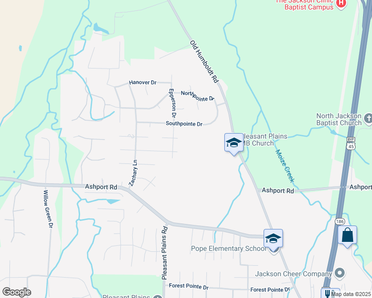 map of restaurants, bars, coffee shops, grocery stores, and more near 60 Southpointe Drive in Jackson