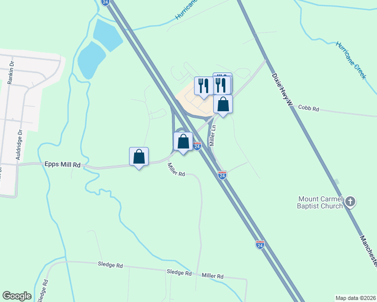map of restaurants, bars, coffee shops, grocery stores, and more near 5973 Miller Lane in Christiana
