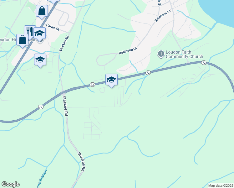 map of restaurants, bars, coffee shops, grocery stores, and more near 2175 Roberts Road in Loudon
