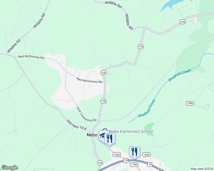 map of restaurants, bars, coffee shops, grocery stores, and more near 754 North Carolina 126 in Nebo