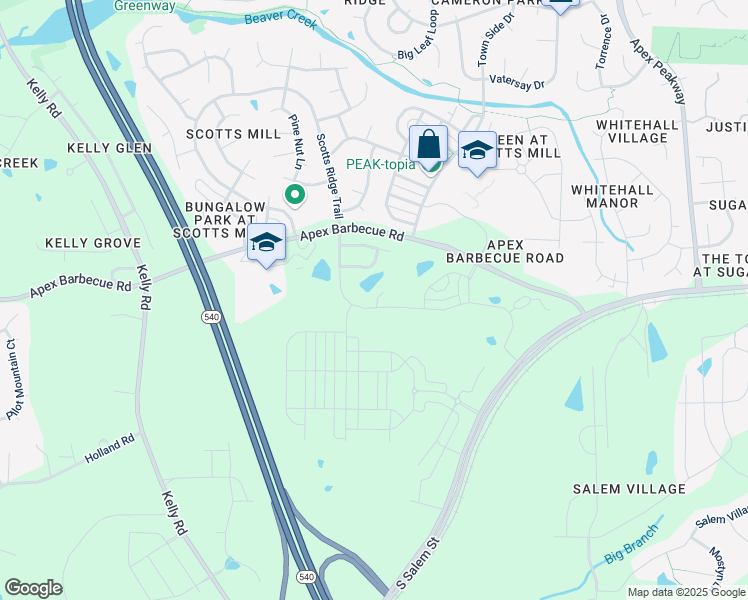 map of restaurants, bars, coffee shops, grocery stores, and more near Mint Hill Drive in Cary