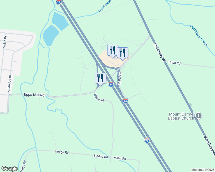 map of restaurants, bars, coffee shops, grocery stores, and more near 5973 Miller Lane in Christiana
