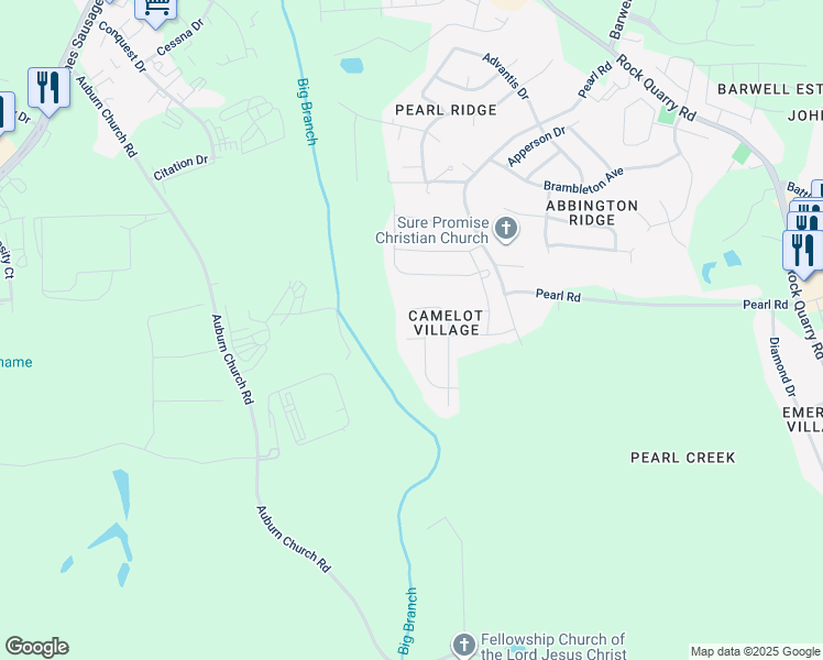map of restaurants, bars, coffee shops, grocery stores, and more near 4313 Sir Julian Court in Raleigh