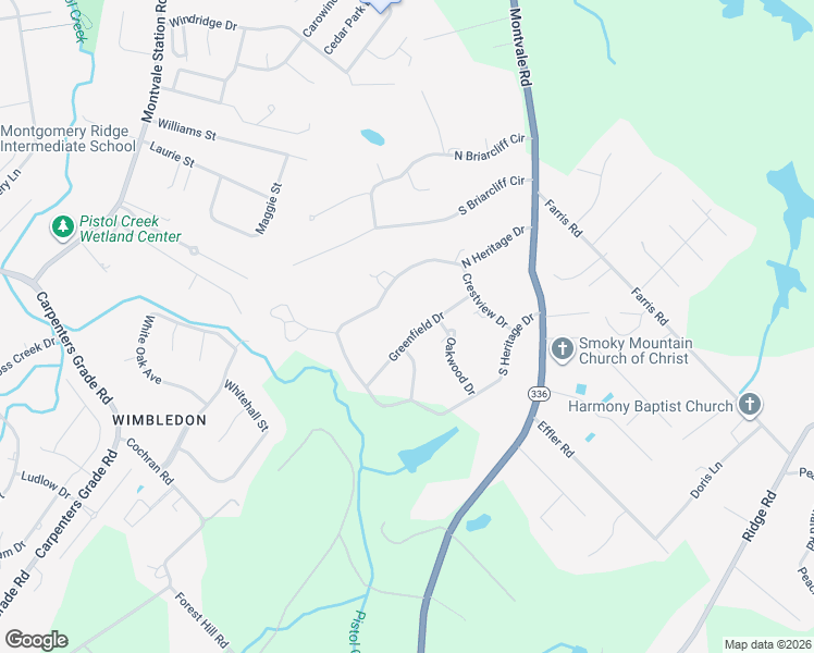 map of restaurants, bars, coffee shops, grocery stores, and more near 1119 Greenfield Drive in Maryville