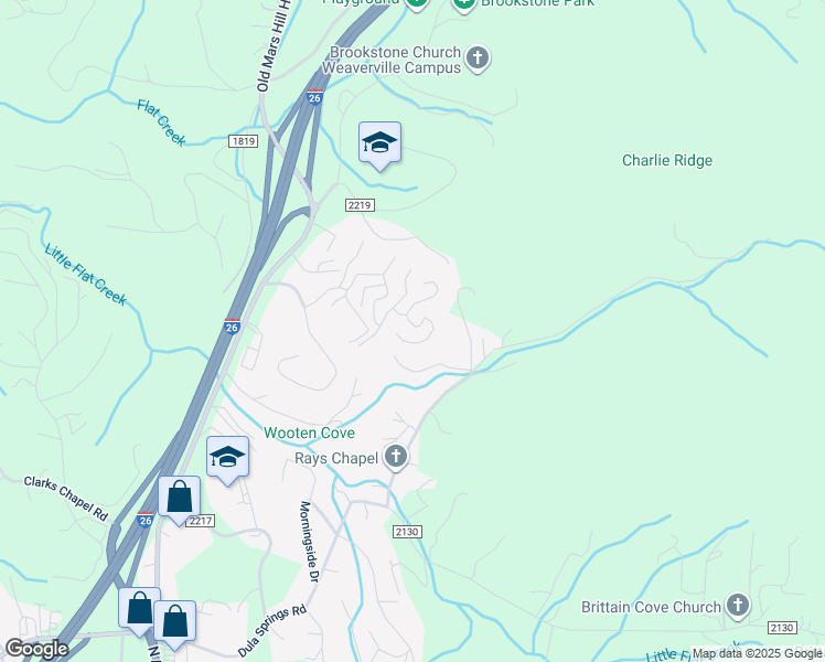 map of restaurants, bars, coffee shops, grocery stores, and more near 9 Scenic Mountain Drive in Weaverville