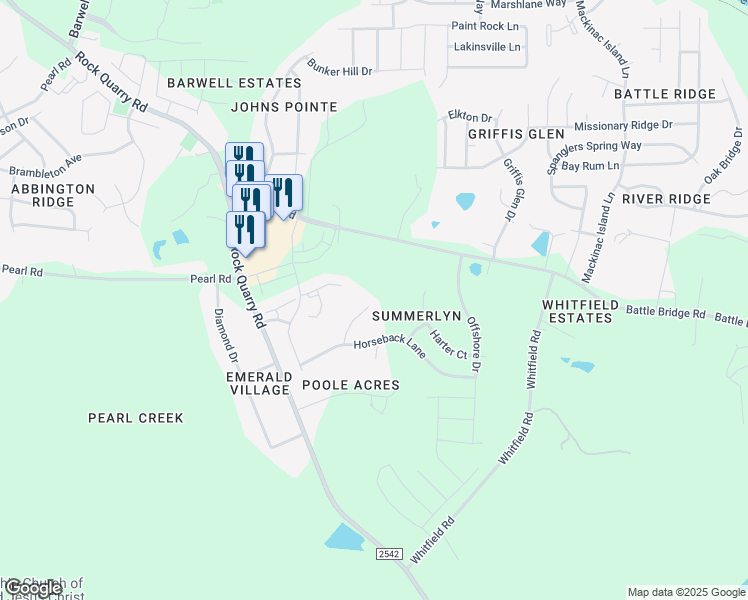 map of restaurants, bars, coffee shops, grocery stores, and more near 6300 Slopeside Court in Raleigh