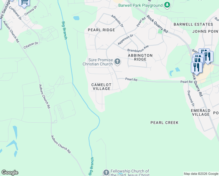 map of restaurants, bars, coffee shops, grocery stores, and more near 4728 Sir Michel Drive in Raleigh