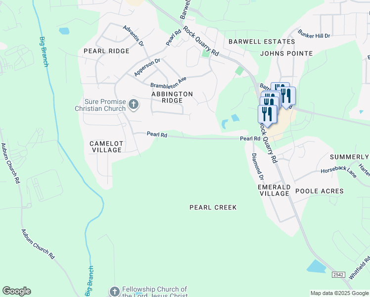 map of restaurants, bars, coffee shops, grocery stores, and more near 4510 Pearl Road in Raleigh