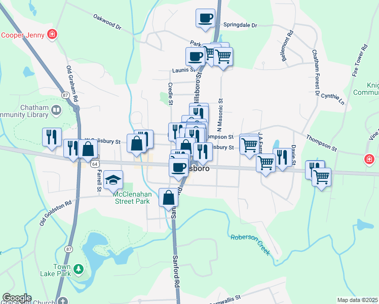 map of restaurants, bars, coffee shops, grocery stores, and more near in Chatham County