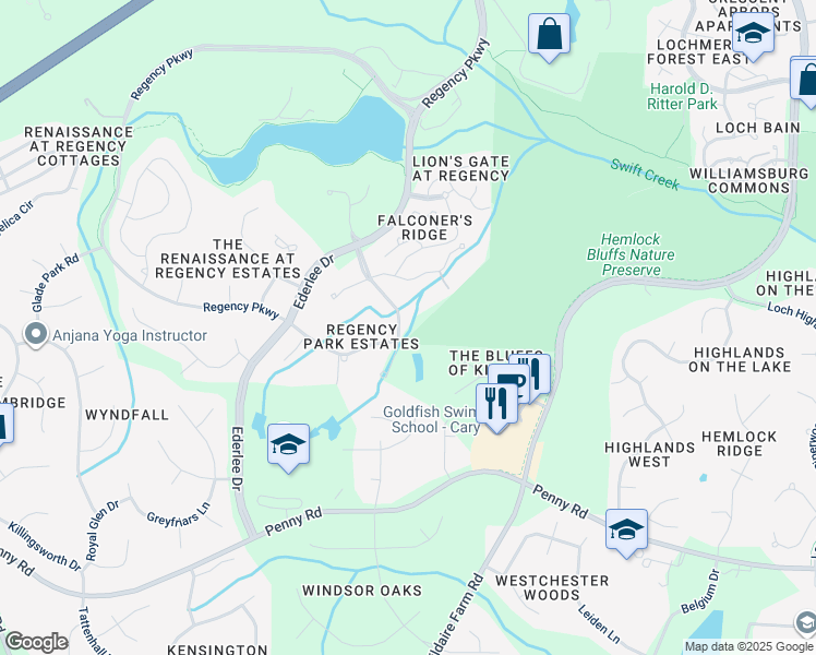 map of restaurants, bars, coffee shops, grocery stores, and more near in Cary