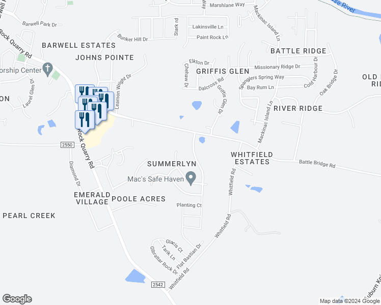 map of restaurants, bars, coffee shops, grocery stores, and more near 4226 Offshore Drive in Raleigh