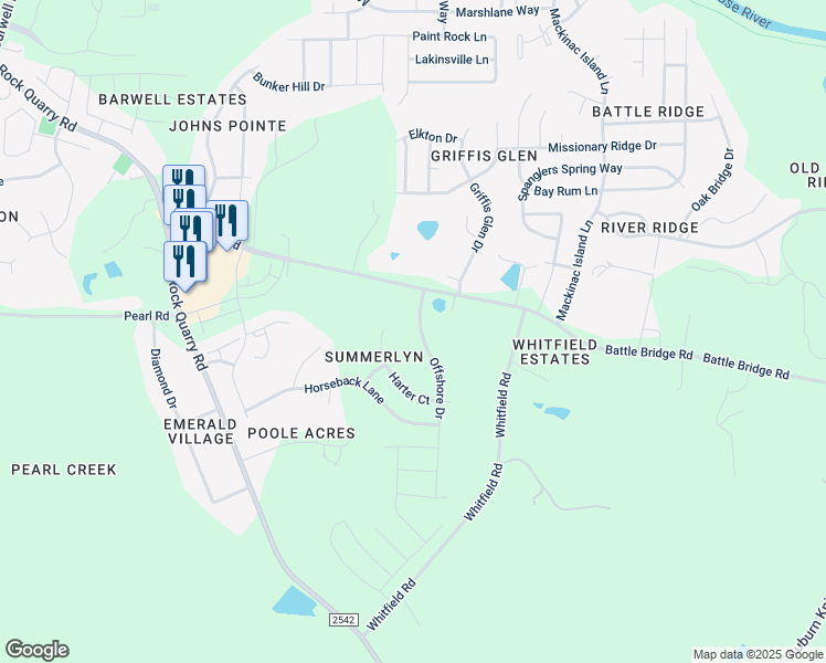 map of restaurants, bars, coffee shops, grocery stores, and more near 4226 Offshore Drive in Raleigh