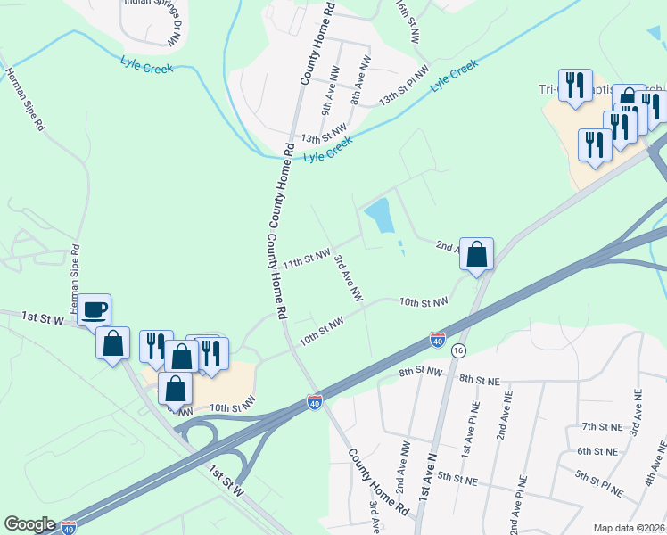 map of restaurants, bars, coffee shops, grocery stores, and more near 1015 3rd Avenue Northwest in Conover