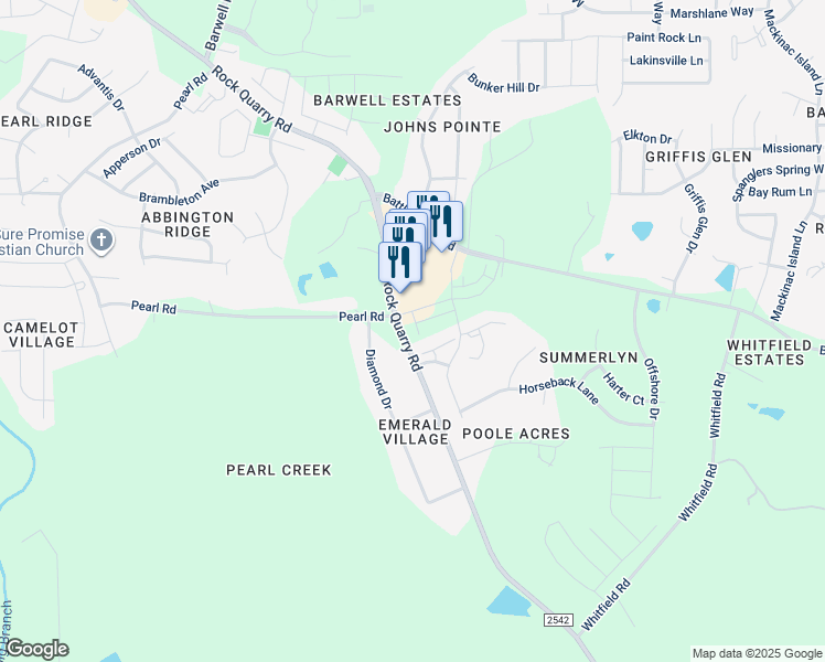 map of restaurants, bars, coffee shops, grocery stores, and more near 3001 Poole Farm Lane in Raleigh