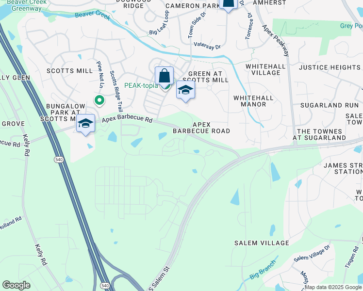 map of restaurants, bars, coffee shops, grocery stores, and more near 1630 Kipp Lane in Apex