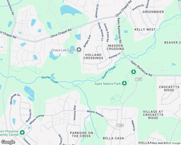 map of restaurants, bars, coffee shops, grocery stores, and more near 411 Blushing Rose Way in Apex