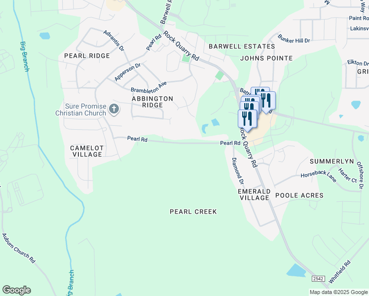 map of restaurants, bars, coffee shops, grocery stores, and more near 4708 Pearl Road in Raleigh