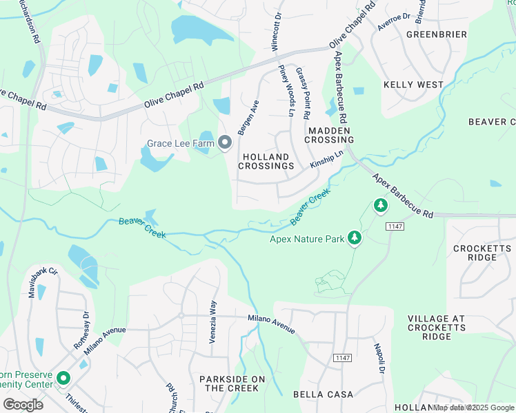 map of restaurants, bars, coffee shops, grocery stores, and more near 411 Blushing Rose Way in Apex