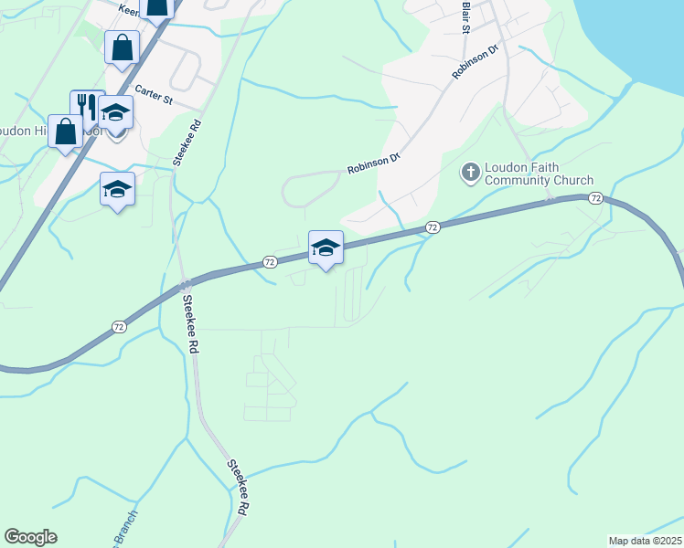 map of restaurants, bars, coffee shops, grocery stores, and more near 2175 Roberts Road in Loudon
